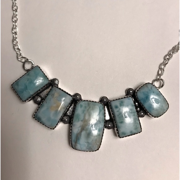 Larimar Stamped 925 Sterling Silver Necklace